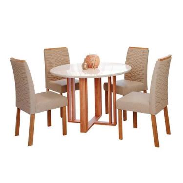 Imagem de Conjunto de Mesa de Jantar Redonda com Tampo de Vidro Off White Flora 