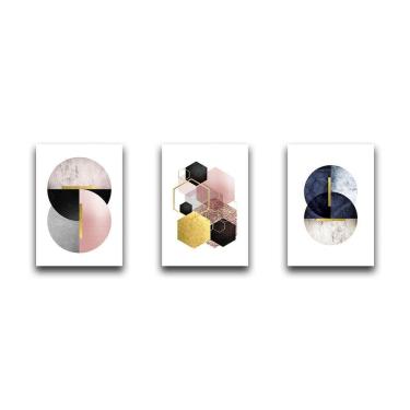 Imagem de Placas Decorativas Quadros Geométricos 3 Peças Mdf