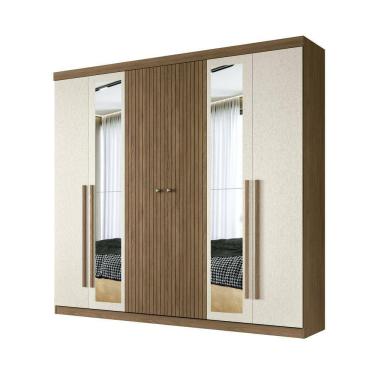Imagem de Guarda Roupa Casal 6 Portas Ripado com chaves Buriti com Espelhos Santos Andira Jatoba/Areia