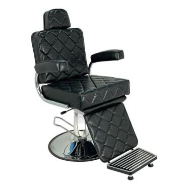 Imagem de Cadeira Reclinável Barbeiro E Salão Hidráulico Redondo Cor Preto Croco