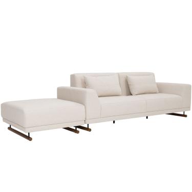 Imagem de Sofá 3 Lugares Para Sala de Estar 210 cm com Puff Cayro C06 Linho Bege Claro C-370 - Lyam