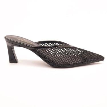 Imagem de Mule Sapato da Corte Salto Médio Fino Tela, T preto, 36