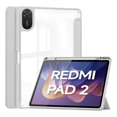 Imagem de Rino Cases Capa Smart Cover Transparente Redmi Pad 2 11" (2025) - Magnética Multi-ângulo Suporte Caneta Auto Despertar TPU e Acrílico (Cinza-claro, Apenas Capa)