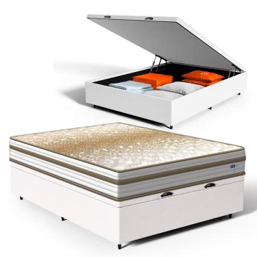 Imagem de Cama Box Baú com Colchão de Molas Ensacadas Double Face Pillow Euro Alfa Probel Casal 138cm