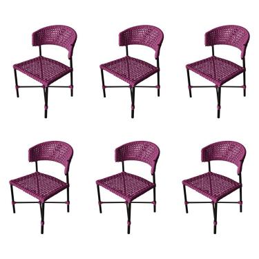 Imagem de Kit 6 Cadeiras Hortz Corda Náutica Base Em Alumínio Preto-rosa