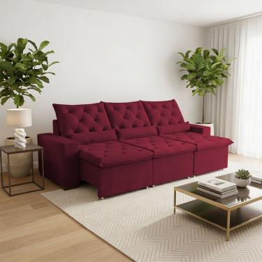 Imagem de Sofá Retrátil 3l 210m Suede Luxo Com Sistema E Encosto Reclinável Milão Vermelho