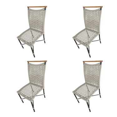 Imagem de Kit 4 Cadeiras Anne Corda Náutica Detalhe Em Madeira Base Alumínio Preto-areia