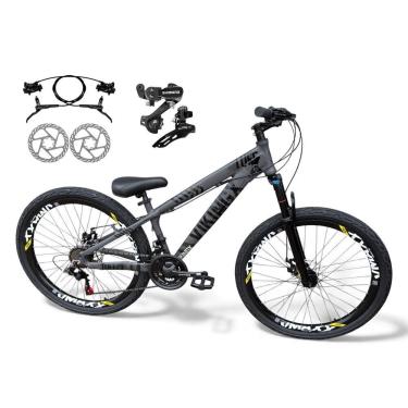 Imagem de Bicicleta Aro 26 Vikingx Tuff X25 Câmbios Shimano 21v Freio Hidráulico Freeride Aro Vmaxx Dh Pneu Flame Cinza-Preto