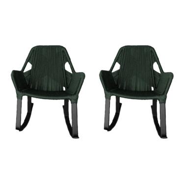 Imagem de Kit 2 Cadeiras De Balanço Athenas Corda Náutica Base Em Alumínio Preto-verde Musgo