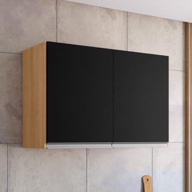 Imagem de Armário Aéreo Cozinha Andréia 80cm 2 Portas Multiuso MDP Funcional Amêndoa Preto - Desk Design