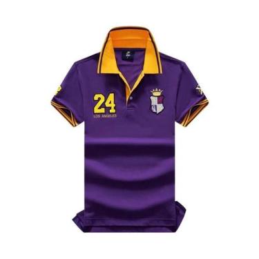 Imagem de Camisa Polo Masculina De Algodão Bordada Em Ouro Roxo Design Original 