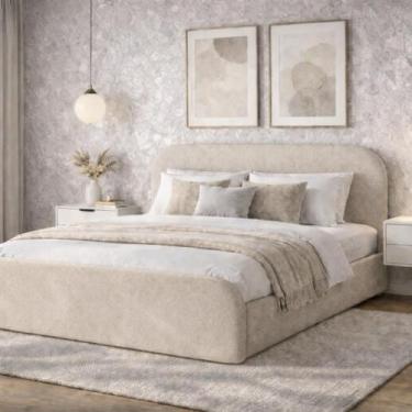 Imagem de Cama de Casal Valentina 1.40m Estofada Linha Alta Tecido Linho ou Bouc