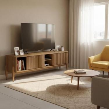 Imagem de Rack Ripado para TV até 55 Polegadas MDF 160cm Pés em Madeira Maciça 2