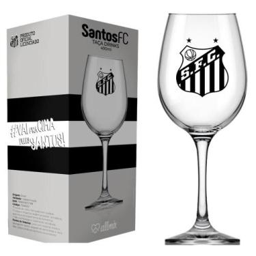 Imagem de Taça de Vinho Grande Drinks 490ml em Vidro Cristal Santos FC na Caixa 