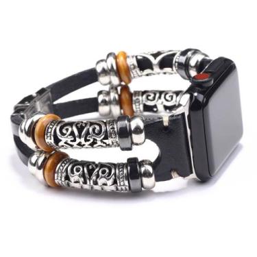 Imagem de Pulseira Bracelete Couro Tribe Miçanga Compatível com Apple Watch - Ba