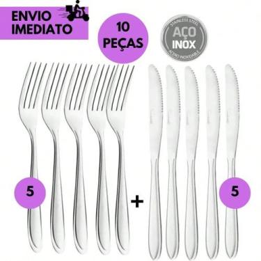 Imagem de Kit 10 Garfo e Faca Inox Talheres de Aço Inoxidável Elegante Design Mo
