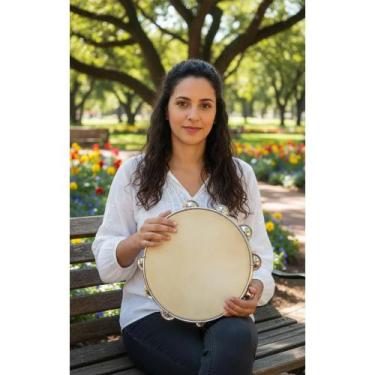 Imagem de 2x Pandeiro 10'' Pele Couro Animal - Som Profissional Marrom - Congrat