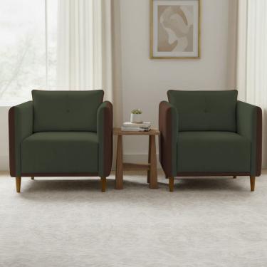 Imagem de Kit 2 Poltronas Decorativa Para Sala Recepção Consultório Aviv Luxo Corino e Linho