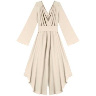 Imagem de Vestido Longo De Mangas Com Gola Degagê Em Chiffon-Feminino