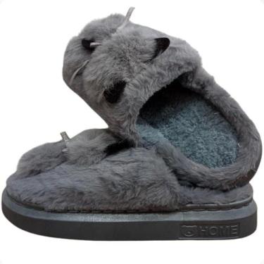 Imagem de Pantufa Chinelo De Quarto Feminino Gato PU2577 - NOVA RIO, Cinza, 38/3