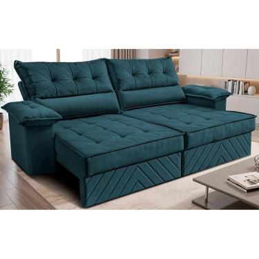 Imagem de Sofá Retrátil e Reclinável 2,60m com Molas e Espuma D33 Thunder. Velusoft Cama inBox