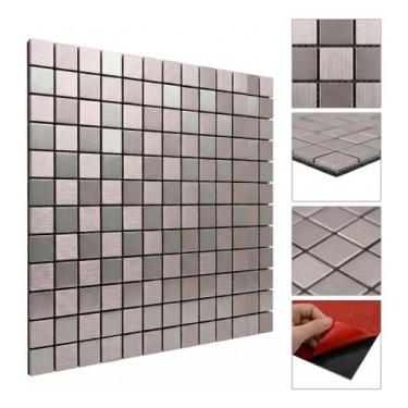 Imagem de Kit 10 Placas Adesivas Papel Parede Pastilha Inox Decoração - Jady Sho