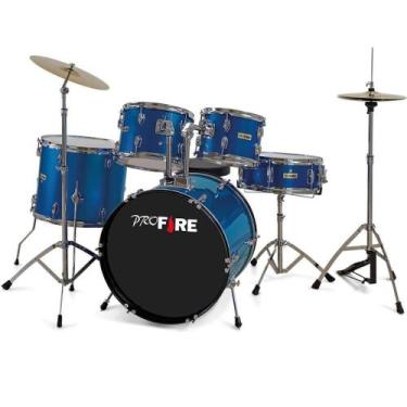 Imagem de Bateria Acústica Pro Fire 20 Azul Ferragem Cromada com Prato