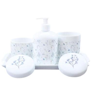 Imagem de Kit higiene flores arabescos 4 peças - Bandeja, potes e porta álcool -