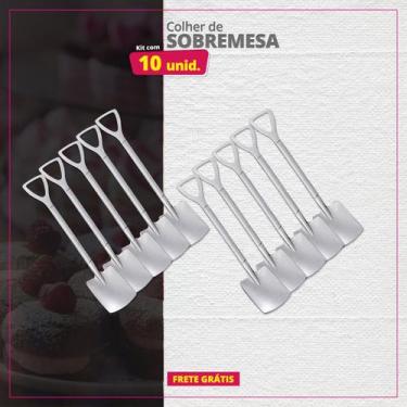 Imagem de Kit 10 Colheres de Sobremesa Inox Pá Quadrada - Genérica, Prateado