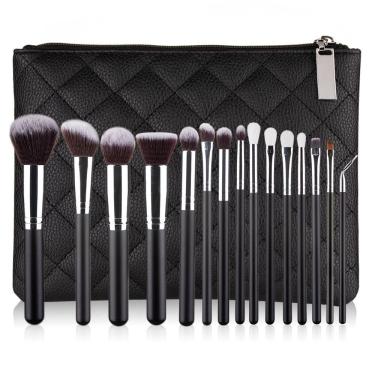 Imagem de Kit Pincéis de Maquiagem com Bolsa Cerdas Macias e Duráveis para Base Pó Sombra Preto