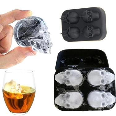 Imagem de Forma de Gelo Caveira 3D para Drinks e Geladinhos em Silicone Alimentar com Design 3D em Formato de Crânio para Festas