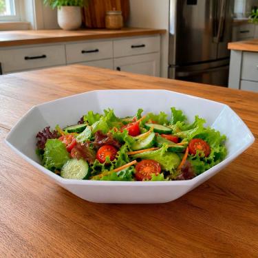 Imagem de Jogo de Tigela e Saladeira em Melamina para Servir Alimentos Resistente Kit 2 Peças para Cozinha Branco