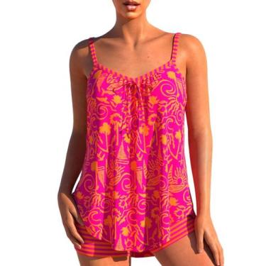 Imagem de Moda Praia MODLILY Biquíni Tankini Duas Peças Estampa Grafite Rosa