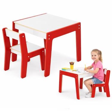 Imagem de Conjunto Mesa e Cadeira Infantil Junges Educativo com Pintura Atóxica Vermelho Yeet 70CM