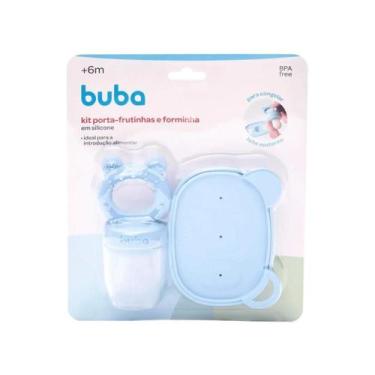 Imagem de Kit Porta Frutinhas e Forminha Silicone Buba para Bebê 6 Meses, Azul