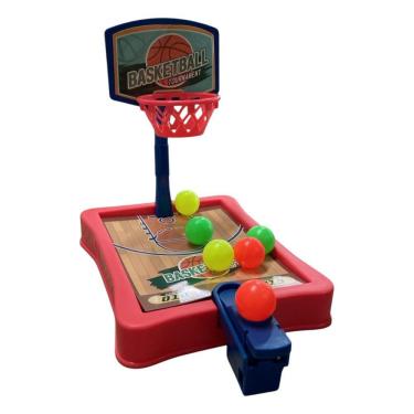 Imagem de Jogo de Basquete de Mesa Arena Basket League com Arremesso por Gatilho Plástico ABS Vermelho 6 Bolas Coloridas