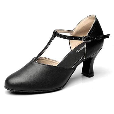 Imagem de Sapatilha feminina Latin Shoe de couro profissional, salão de festas, moderna, personagem, dança, casamento, sapato, 7cm Heel Black, 10.5