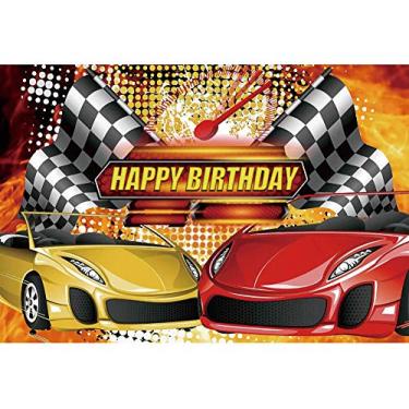 Imagem de Yeele 2,4 x 1,8 m carro de corrida temático fundo vermelho amarelo carro bandeira campeão fotografia fundo festa aniversário banner menino jovem adultos mesa de bolo papel de parede foto estúdio adereços