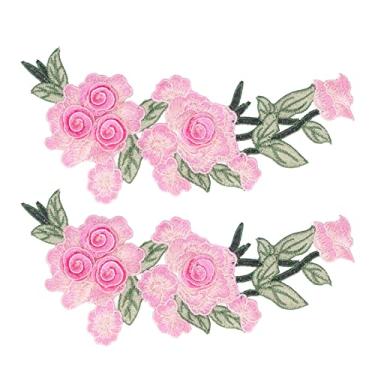 Imagem de Patch bordado de flores, adesivo exclusivo de tecido DIY para camisetas, bolsas, coletes, chapéus, mochilas (11 x 28 cm) (vermelho rosa)