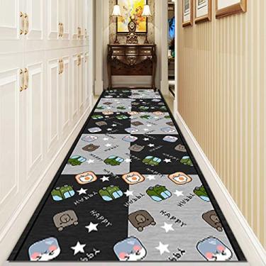 Imagem de Tapete de corredor preto para corredor, tapete longo e fino lavável, tapete de cozinha para decoração de quarto de crianças, tapete de desenho animado antiderrapante (tamanho : 80 x 500 cm (2,6 x 16,4 pés)
