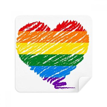 Imagem de Rainbow Gay LGBT Lenço de limpeza de tela de tecido de camurça com coração lésbica, pacote com 2