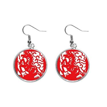 Imagem de Brinco de cavalo de corte de papel com pingente de orelha do zodíaco chinês, joia feminina