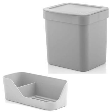 Imagem de Kit Cozinha Trium Organizador Pia Porta Detergente Esponja + Lixeira 4,7 Litros - Ou