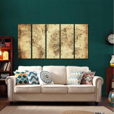 Imagem de Quadro Decorativo Mapa Mundi Retro 140x65 em tecido m02