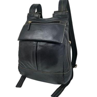 Imagem de Mochila Bolsa Feminina Feita De Couro Leve Espaçosa Preto