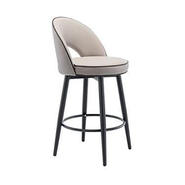 Imagem de Banco De Bar Giratório De Couro PU Com Cadeira De Ilha De Cozinha Com Encosto Oco, Banco De Bar Com Altura De Balcão, Preto Cromado Com Pé Redondo, Para Sala De Estar, Bar, Cozinha Café Da Manhã