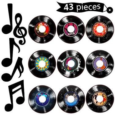 Imagem de Gejoy 43 Pieces Music Party Decorations Music Notes Cutouts Musical Notes Silhouettes Record Cutouts Rock and Roll for 50's Theme Party Music Party Favors Baby Shower School Bulletin Board Craft Decor