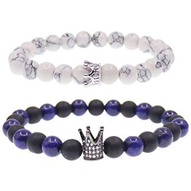 Imagem de UEUC Bracelete com contas de 8 mm de distância de coroa de rei e rainha