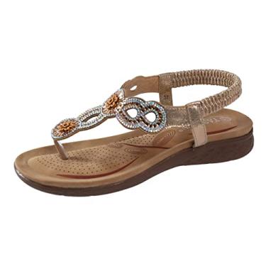 Imagem de Chinelos para mulheres sandálias femininas moda verão chinelos sandálias rasas chinelos chinelos abertos sandálias de praia a7, Ouro rosa, 7