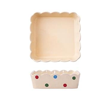 Imagem de Prato de cerâmica padrão de pontos tigela de salada forma quadrada louça de jantar panela de café da manhã doméstico pratos de sobremesa (cor: bege)